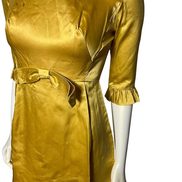 Vintage 1960s Gold Satin Evening Gown with Bow Detail - Union Label Party Dress - Picture 6 of 7
